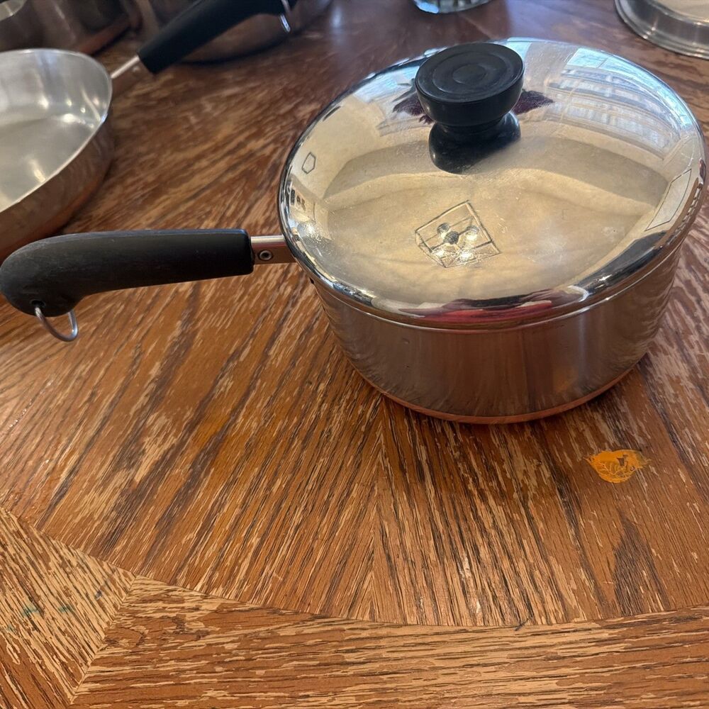 Vtg 1801 Revere Ware Copper Clad 2 Qt Saucepan & Lid Patents 2363973 & 2272609